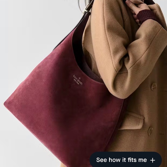 ♠️Kate Spade 454 Suede Large Shoulder Bag, Dark Merlot Burgundy Wine Red NEW NWT - Picture 8 of 9